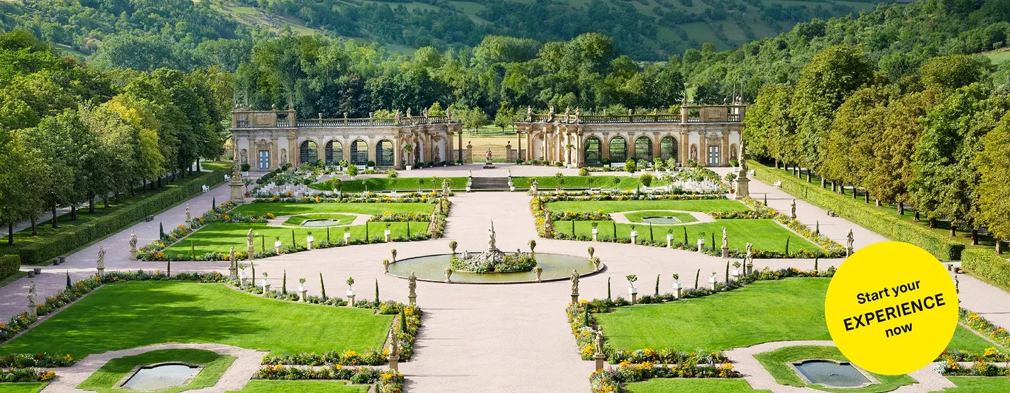 Motiv: Staaliche Schlösser und Gärten Baden-Württemberg, Illustration: JUNG:Kommunikation GmbH Weikersheim Palace and Garden, advertising banner for the app "Monument BW"