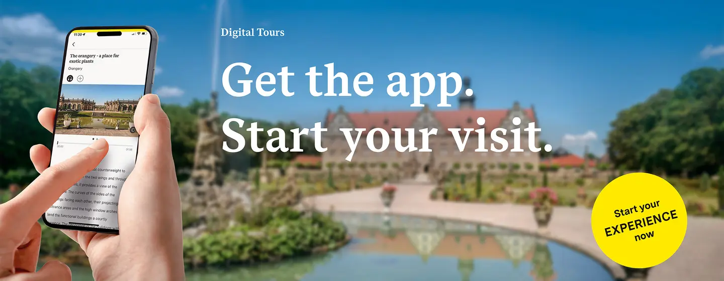 Motiv: Staaliche Schlösser und Gärten Baden-Württemberg, Illustration: JUNG:Kommunikation GmbH Weikersheim Palace and Garden, advertising banner for the app "Monument BW"