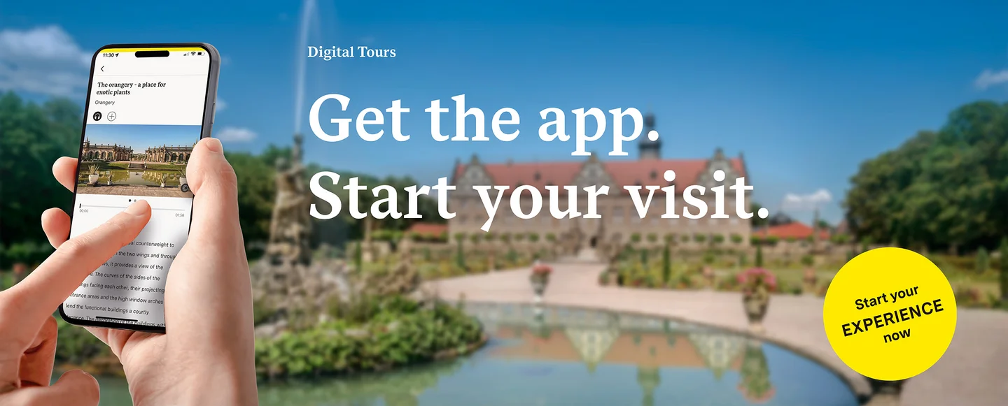 Motiv: Staaliche Schlösser und Gärten Baden-Württemberg, Illustration: JUNG:Kommunikation GmbH Weikersheim Palace and Garden, advertising banner for the app "Monument BW"