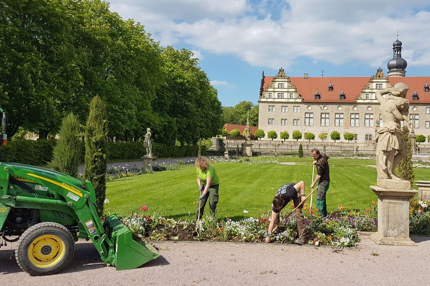 SchlossSchloss und Schlossgarten Weikersheim, Garten, Arbeiten im Mai und Schlossgarten Weikersheim, Garten, Arbeiten im Mai